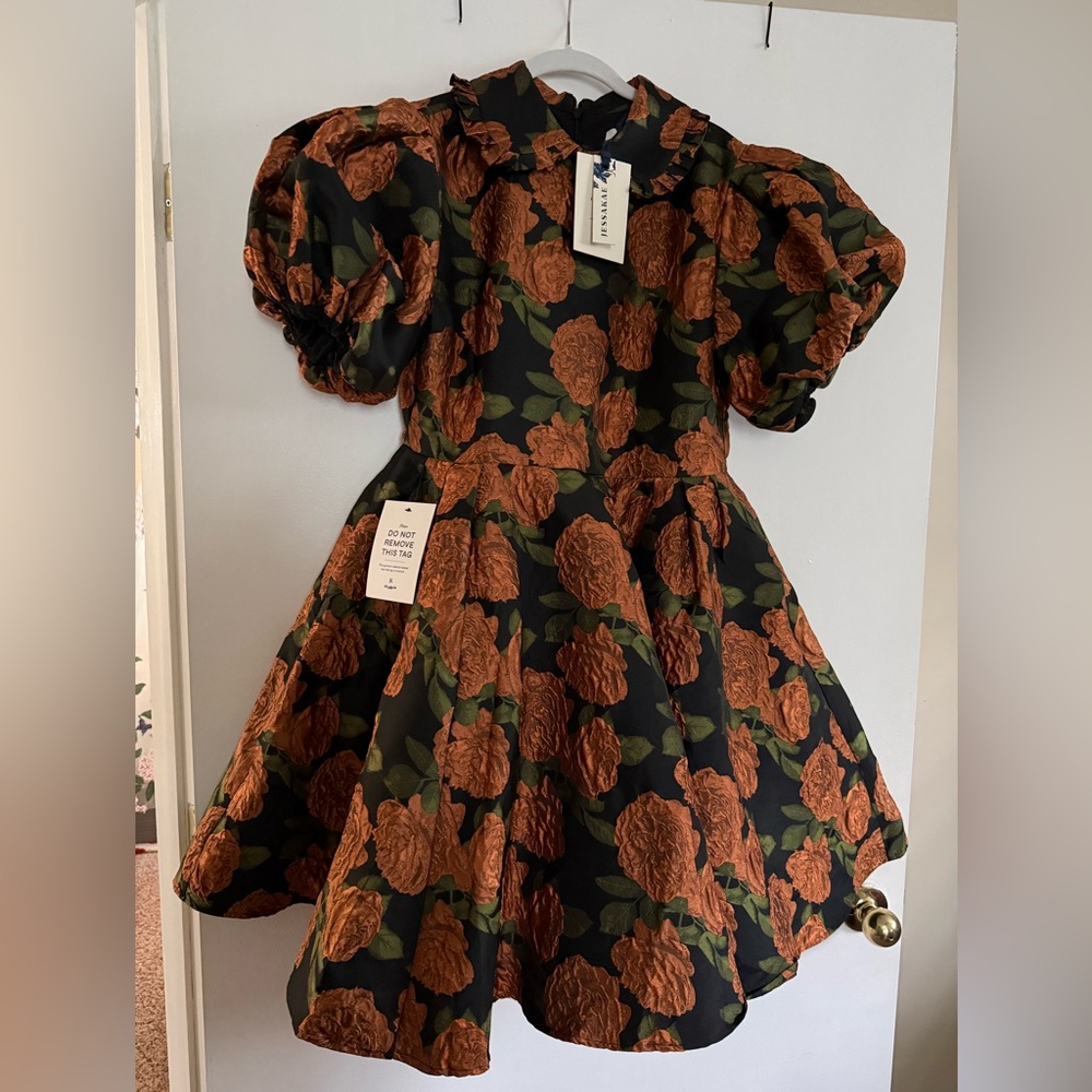 JessaKae Black Dress with Rust Floral Print